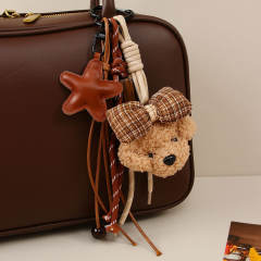 Cute plush puppy bow pendant accessory rope bag charm keychain
