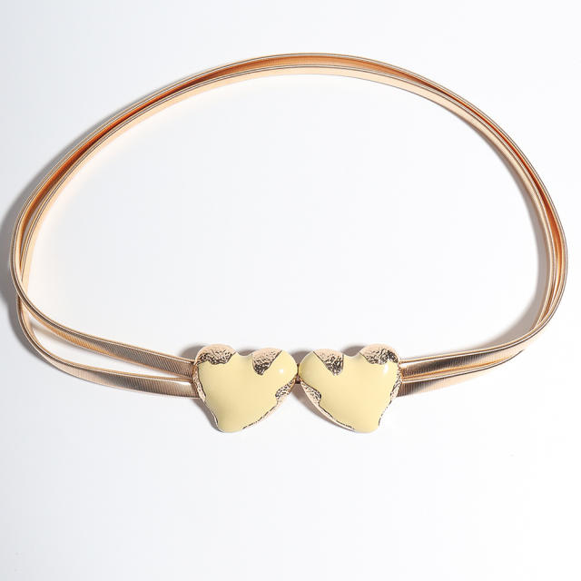 Double Spring Waist Chain White Love Double Buckle Women's Metal Thin Belt
