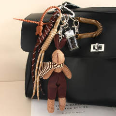 Cute plush puppy bow pendant accessory rope bag charm keychain