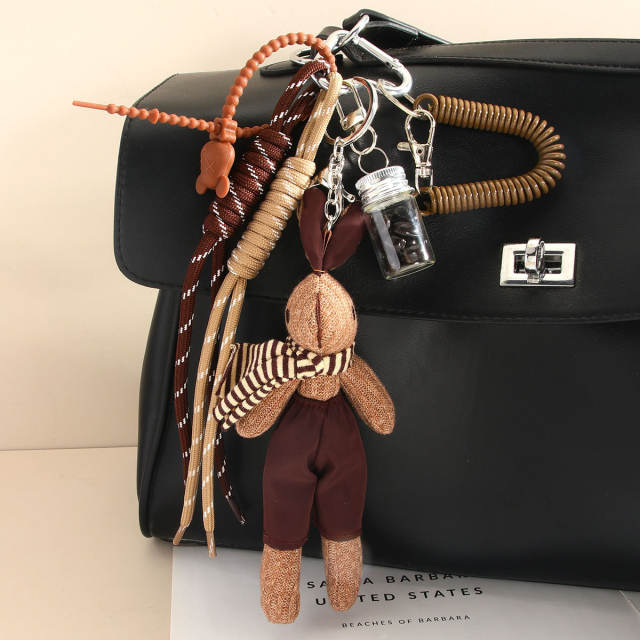 Cute plush puppy bow pendant accessory rope bag charm keychain