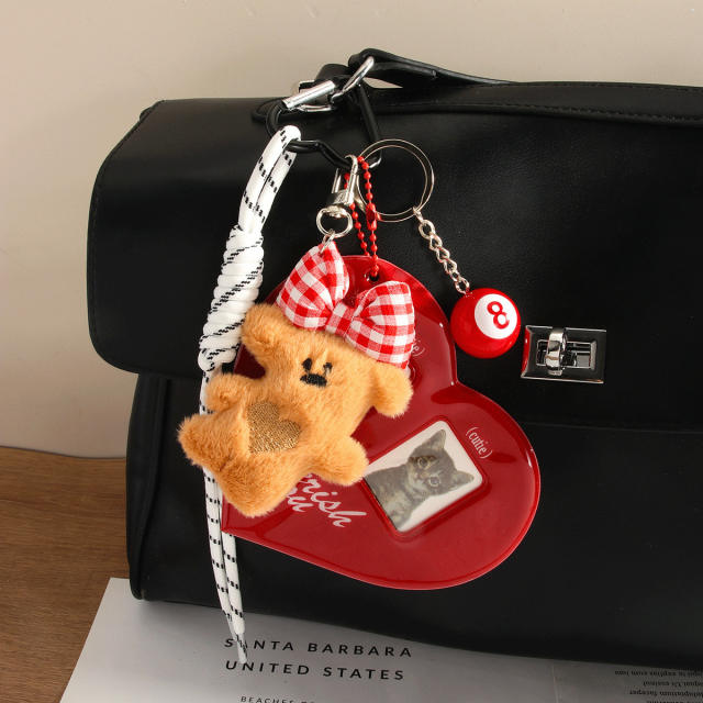 Cute plush puppy bow pendant accessory rope bag charm keychain