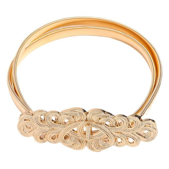 Spring waist chain love rhinestone bow belt elastic all-match decoration dress gold silver Four Seasons