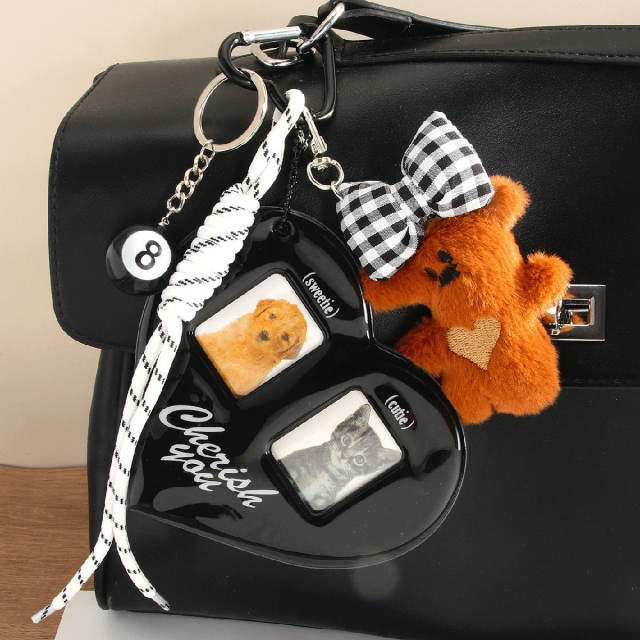 Cute plush puppy bow pendant accessory rope bag charm keychain