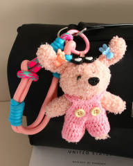 Cute plush puppy bow pendant accessory rope bag charm keychain