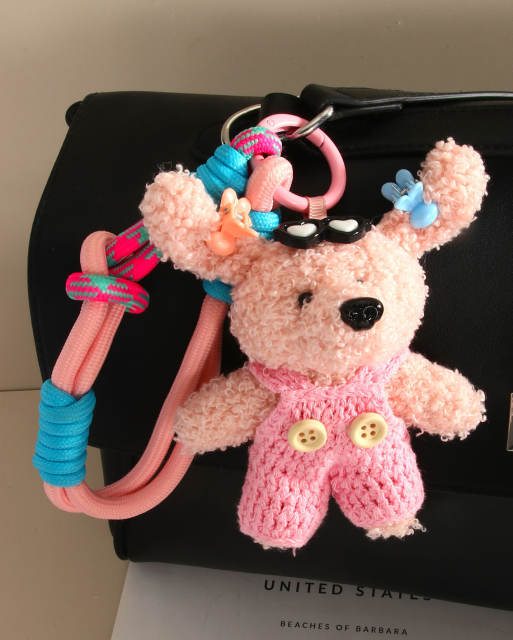 Cute plush puppy bow pendant accessory rope bag charm keychain