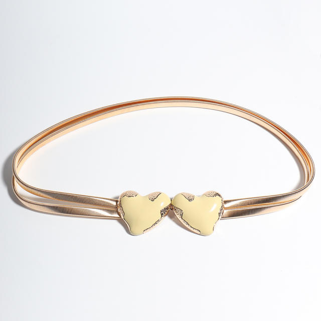 Double Spring Waist Chain White Love Double Buckle Women's Metal Thin Belt