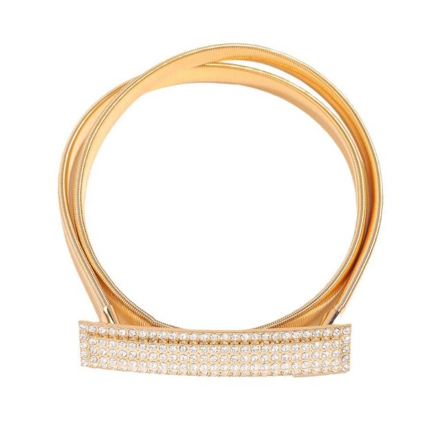 Spring Waist Chain New Metal Elastic Belt Geometric Rhinestone Leaf Fine dress decoration
