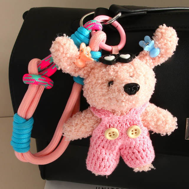 Korean Cute Dopamine Sweater Plush Doll Keychain Lanyard Couple Cartoon Bag charm
