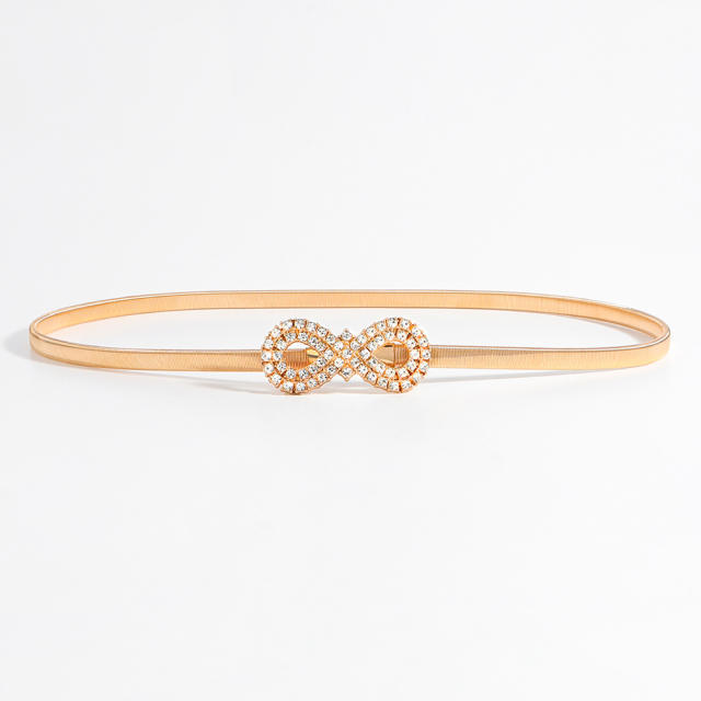 Spring waist chain love rhinestone bow belt elastic all-match decoration dress gold silver Four Seasons