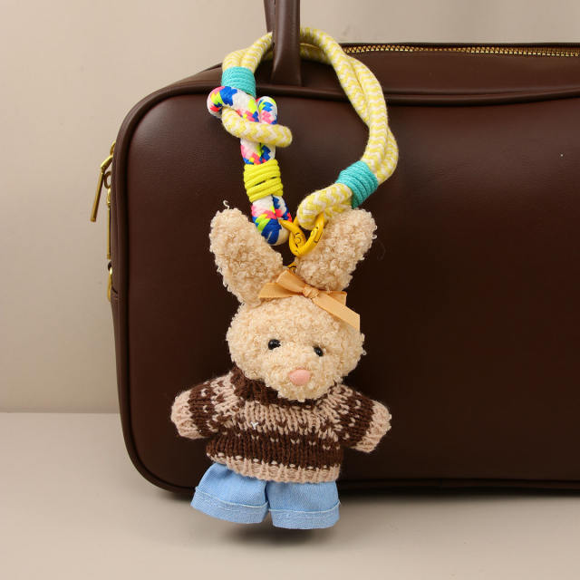 Korean Cute Dopamine Sweater Plush Doll Keychain Lanyard Couple Cartoon Bag charm