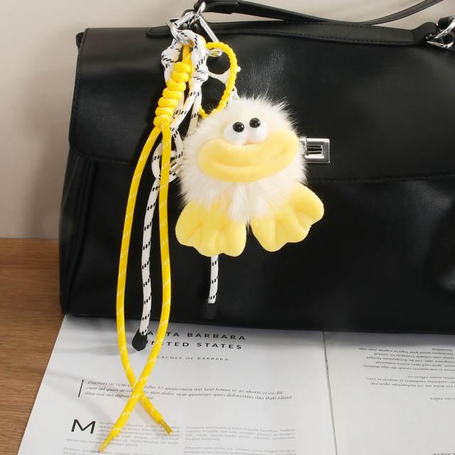Cute plush puppy bow pendant accessory rope bag charm keychain