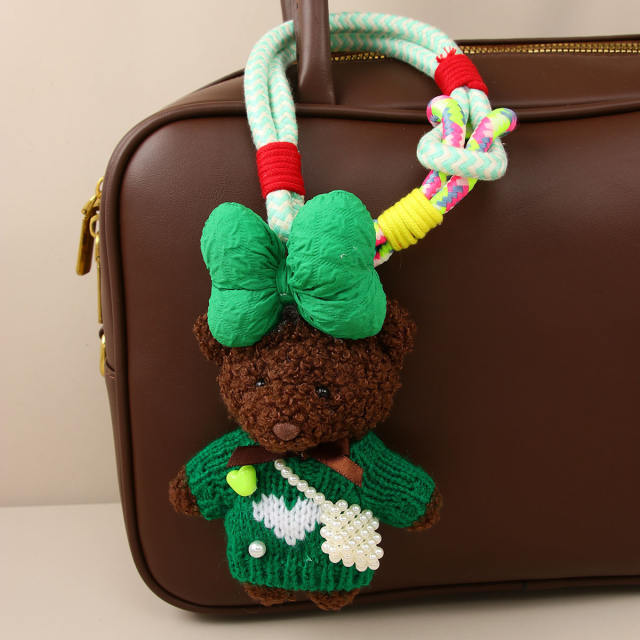 Korean Cute Dopamine Sweater Plush Doll Keychain Lanyard Couple Cartoon Bag charm