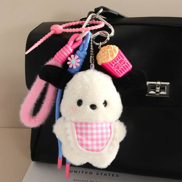 Cute plush puppy bow pendant accessory rope bag charm keychain