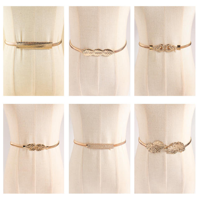 Spring Waist Chain New Metal Elastic Belt Geometric Rhinestone Leaf Fine dress decoration