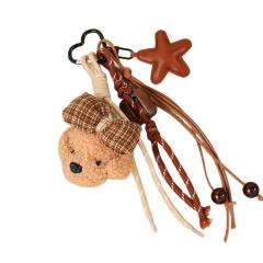 Cute plush puppy bow pendant accessory rope bag charm keychain