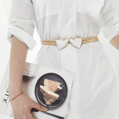 Double Spring Waist Chain White Love Double Buckle Women's Metal Thin Belt
