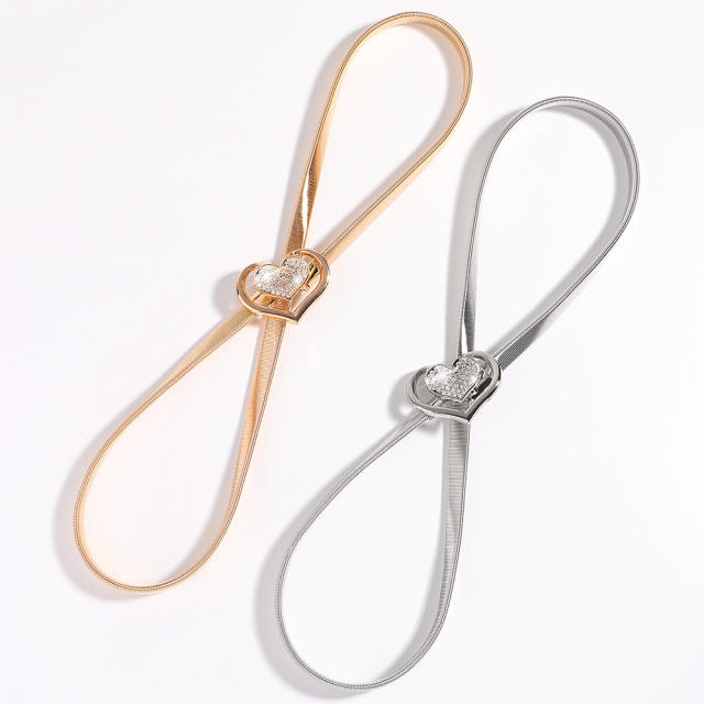 Spring waist chain love rhinestone bow belt elastic all-match decoration dress gold silver Four Seasons