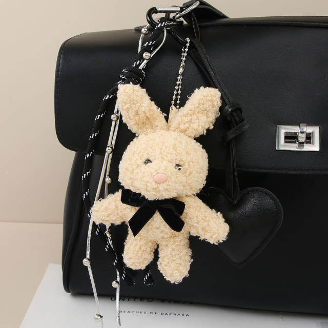 Cute plush puppy bow pendant accessory rope bag charm keychain