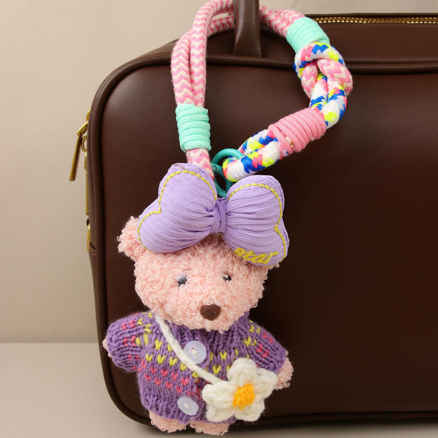 Korean Cute Dopamine Sweater Plush Doll Keychain Lanyard Couple Cartoon Bag charm