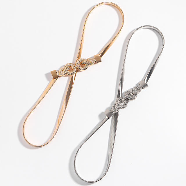 Spring Waist Chain New Metal Elastic Belt Geometric Rhinestone Leaf Fine dress decoration