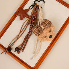 Cute plush puppy bow pendant accessory rope bag charm keychain