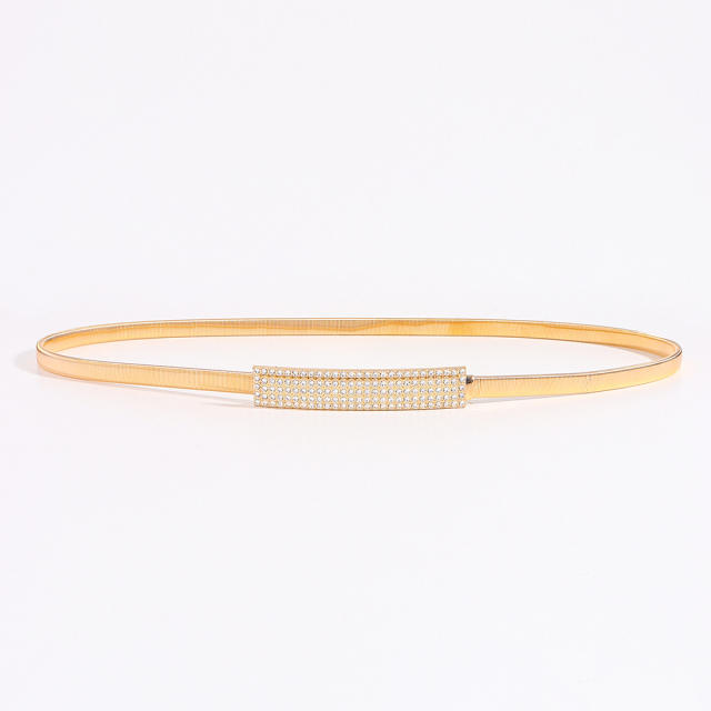Spring Waist Chain New Metal Elastic Belt Geometric Rhinestone Leaf Fine dress decoration