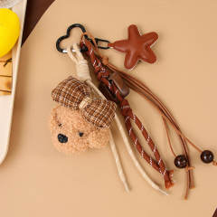 Cute plush puppy bow pendant accessory rope bag charm keychain