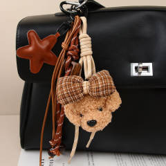 Cute plush puppy bow pendant accessory rope bag charm keychain