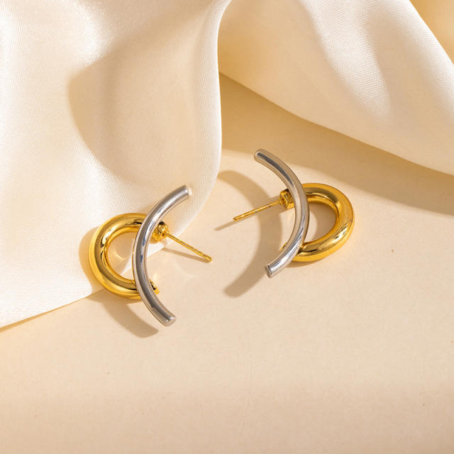 Gold silver mix color stainless steel earrings collection