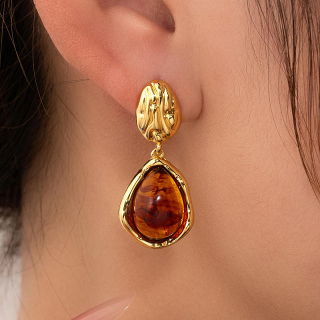 18KG vintage drop acrylic stainless steel earrings