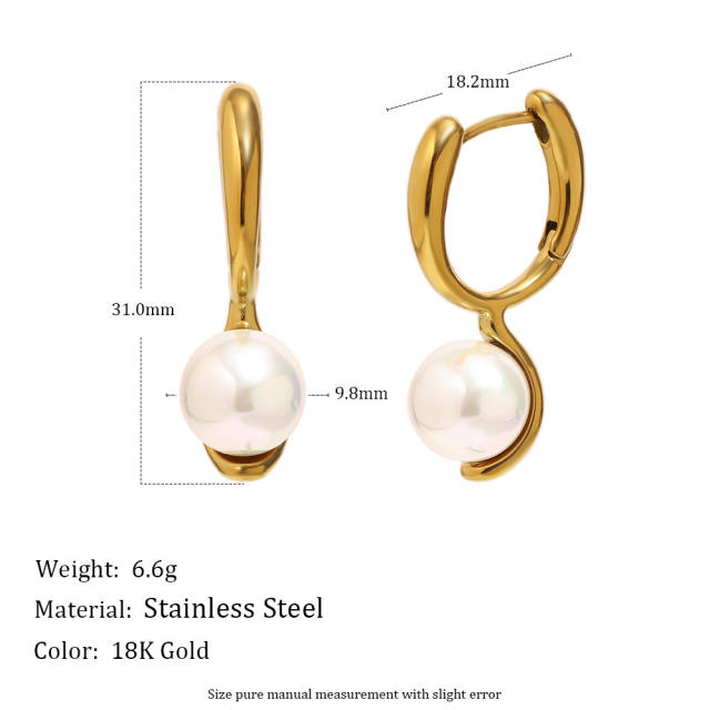 18KG easy match pearl stainless steel necklace earrings set
