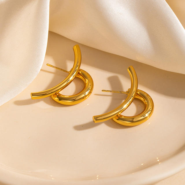 Gold silver mix color stainless steel earrings collection