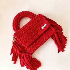 Handmade crochet bag tassel shoulder slung small square bag