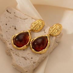 18KG vintage drop acrylic stainless steel earrings