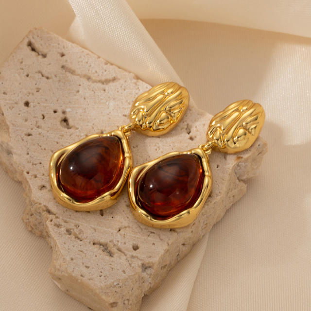 18KG vintage drop acrylic stainless steel earrings