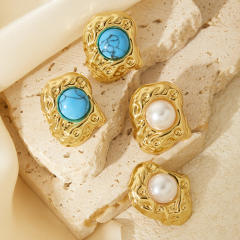 Vintage turquoise stone inlaid stainless steel studs earrings