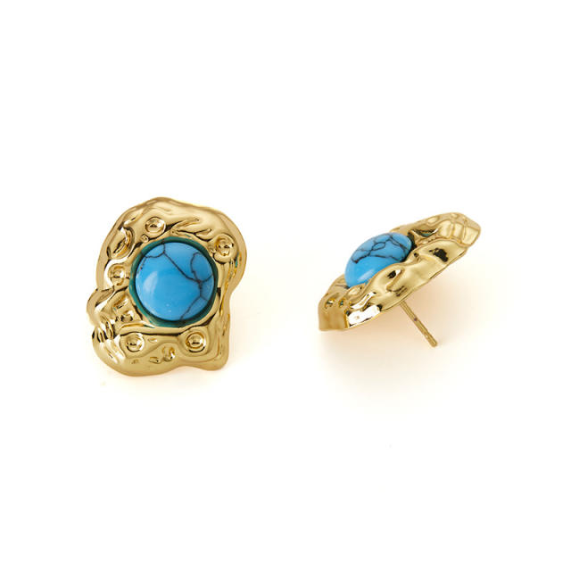Vintage turquoise stone inlaid stainless steel studs earrings