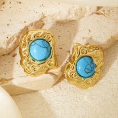 Vintage turquoise stone inlaid stainless steel studs earrings