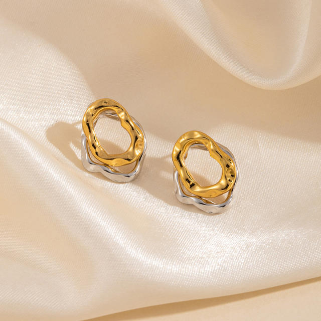 Gold silver mix color stainless steel earrings collection