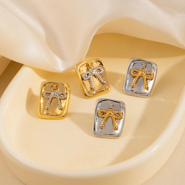 Gold silver mix color stainless steel earrings collection