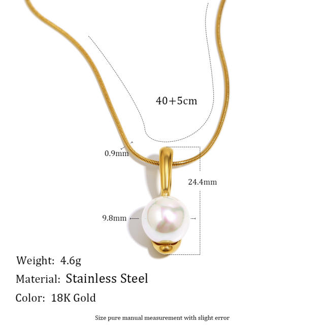 18KG easy match pearl stainless steel necklace earrings set