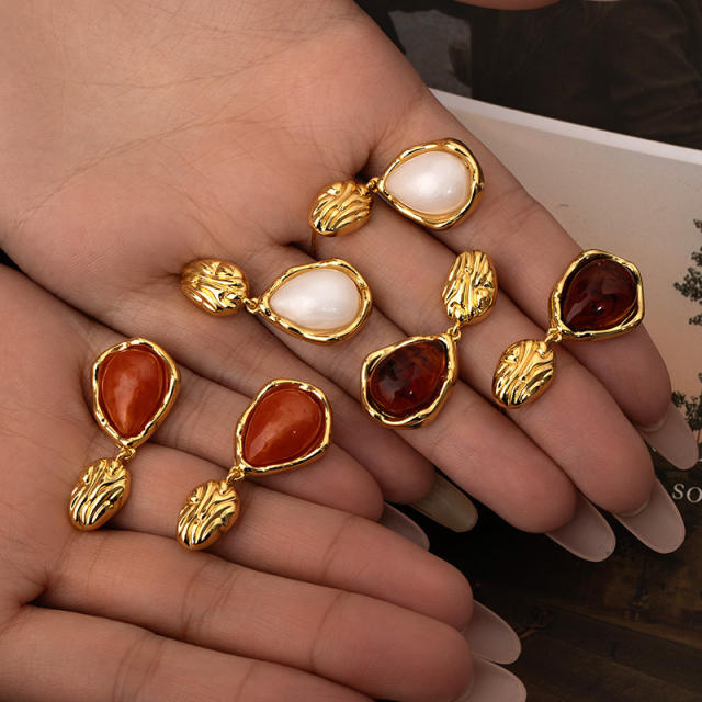 18KG vintage drop acrylic stainless steel earrings