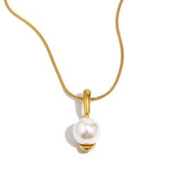 18KG easy match pearl stainless steel necklace earrings set
