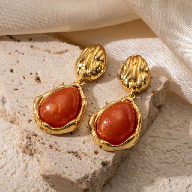 18KG vintage drop acrylic stainless steel earrings