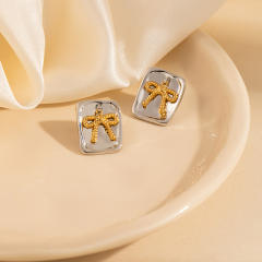 Gold silver mix color stainless steel earrings collection