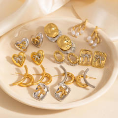 Gold silver mix color stainless steel earrings collection