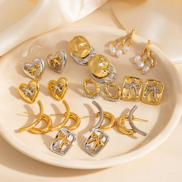 Gold silver mix color stainless steel earrings collection
