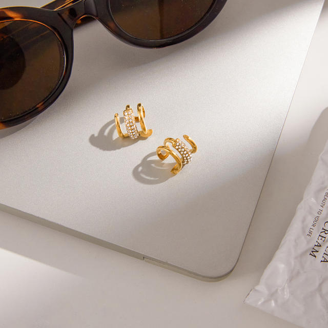 Deicate diamond stainless steel ear cuff earrings