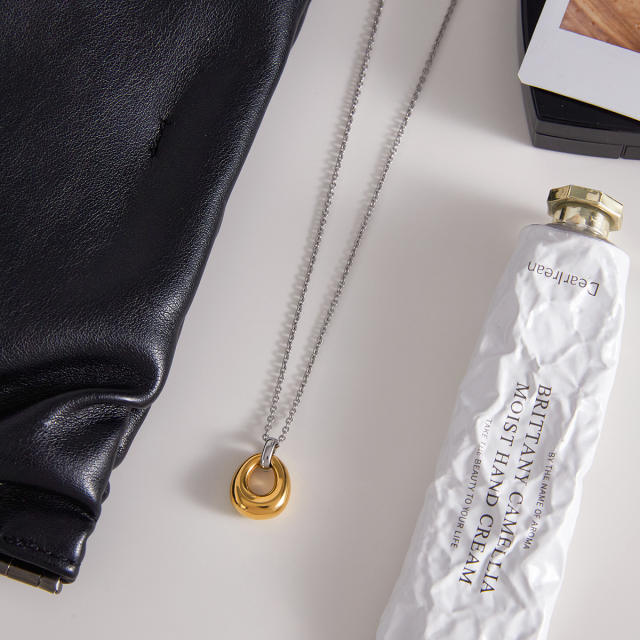 Winter mix color geometric circle pendant stainless steel necklace