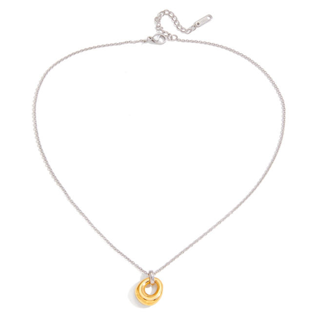 Winter mix color geometric circle pendant stainless steel necklace